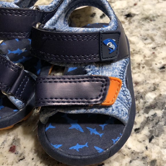 NWT- Baby Size 4 Velcro Sandals - Blue with some orange and small blue sharks. - Picture 3 of 4
